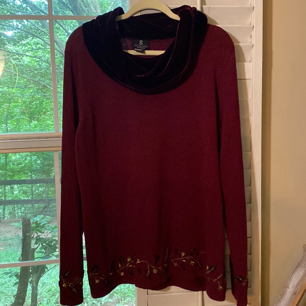 G Collection Woman Burgundy Sweater with velvet Collar SIZE 1X
